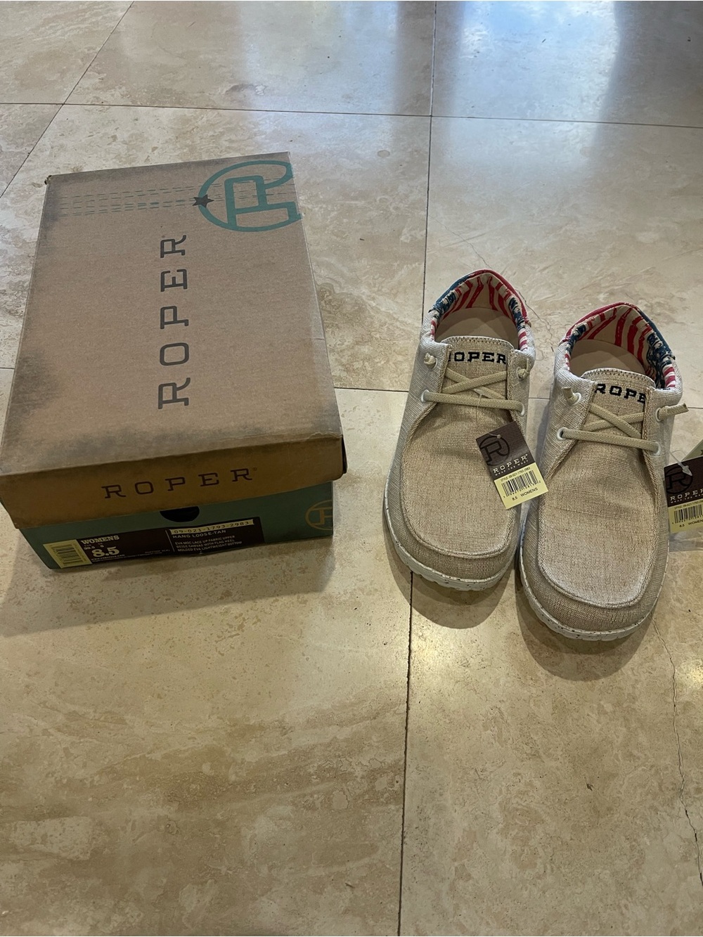 Roper New Women’s Flag USA Canvas Shoes in Light Beige